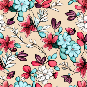 Delicate background pattern with blooming flowers in pastel hues.